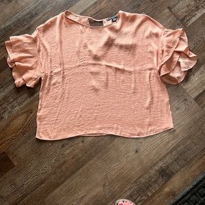 MARC NEW YORK | silky satin blush/dusty pink loose fit ruffle sleeve blouse/top